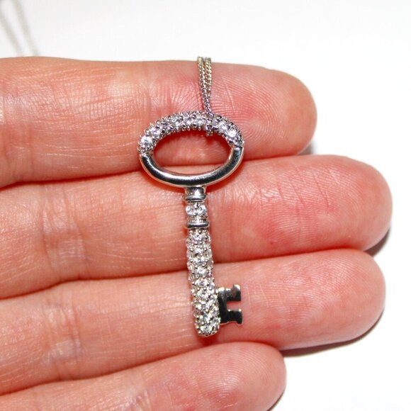 Sterling Silver Cubic Zirconia Key Necklace - Picture 6 of 6